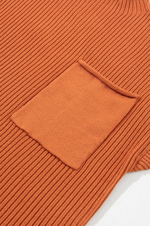 Mock Neck Ribbed Knit Cap Sleeve Sweater Top