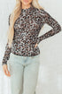 Mock Neck Sheer Mesh Leopard Print Long Sleeve Top