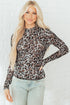 Mock Neck Sheer Mesh Leopard Print Long Sleeve Top