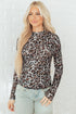 Mock Neck Sheer Mesh Leopard Print Long Sleeve Top