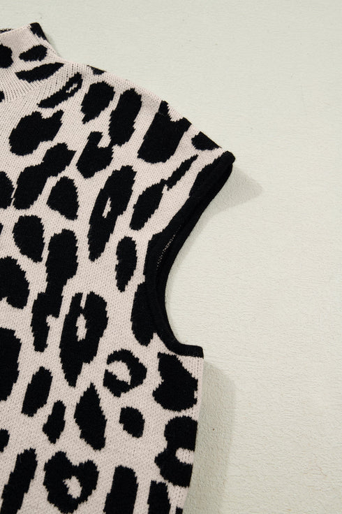 Mock Neck Sleeveless Animal Print Knit Sweater Top