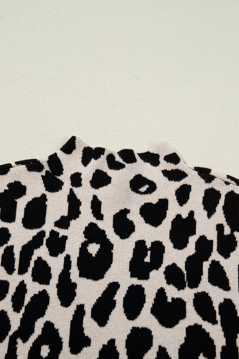 Mock Neck Sleeveless Animal Print Knit Sweater Top