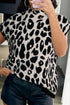 Mock Neck Sleeveless Animal Print Knit Sweater Top