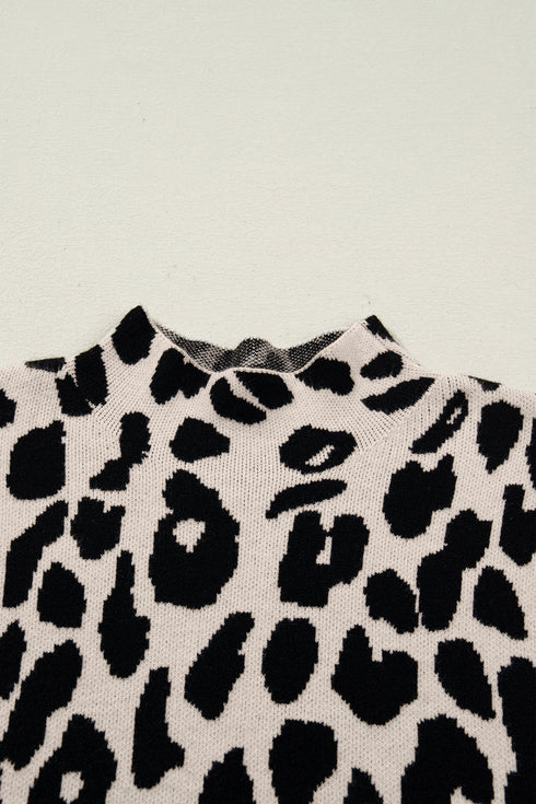 Mock Neck Sleeveless Animal Print Knit Sweater Top