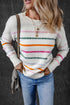 Mock Neck Stitch Detail Striped Knit Sweater
