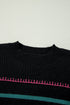 Mock Neck Stitch Detail Striped Knit Sweater