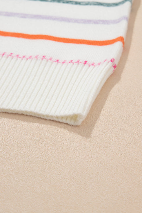 Mock Neck Stitch Detail Striped Knit Sweater