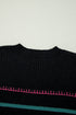 Mock Neck Stitch Detail Striped Knit Sweater