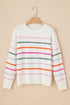 Mock Neck Stitch Detail Striped Knit Sweater
