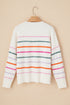Mock Neck Stitch Detail Striped Knit Sweater