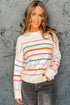 Mock Neck Stitch Detail Striped Knit Sweater