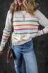 Mock Neck Stitch Detail Striped Knit Sweater