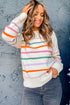 Mock Neck Stitch Detail Striped Knit Sweater