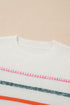 Mock Neck Stitch Detail Striped Knit Sweater