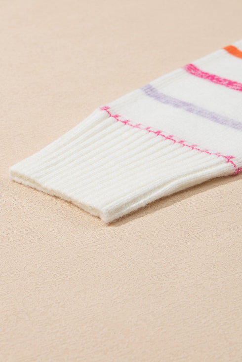 Mock Neck Stitch Detail Striped Knit Sweater