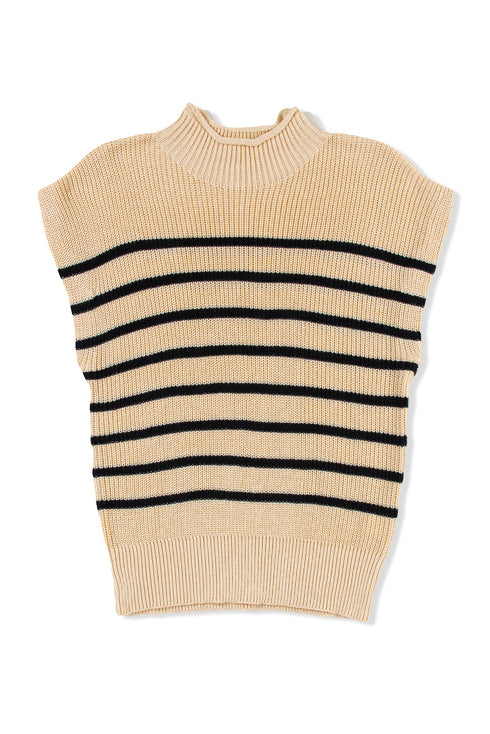 Mock Neck Striped Cap Sleeve Knit Sweater Top