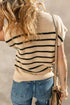 Mock Neck Striped Cap Sleeve Knit Sweater Top