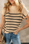 Mock Neck Striped Cap Sleeve Knit Sweater Top