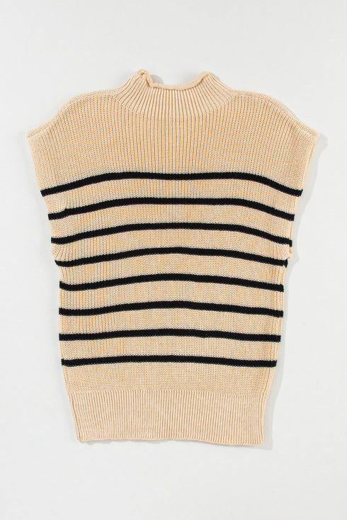 Mock Neck Striped Cap Sleeve Knit Sweater Top