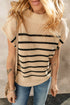 Mock Neck Striped Cap Sleeve Knit Sweater Top