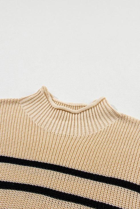 Mock Neck Striped Cap Sleeve Knit Sweater Top