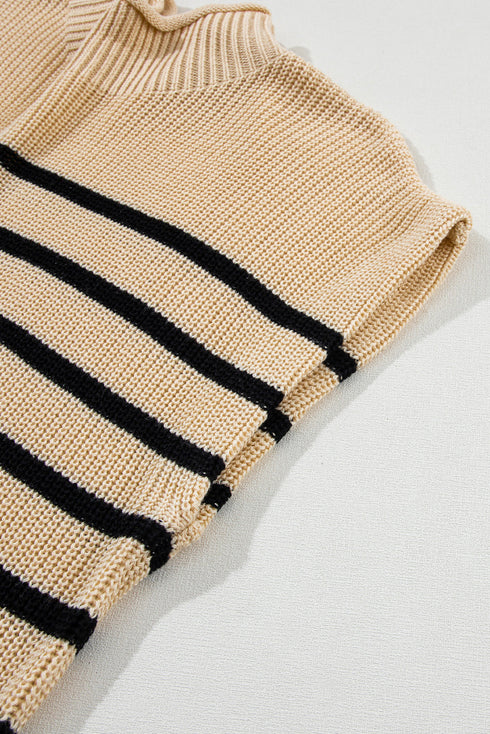 Mock Neck Striped Cap Sleeve Knit Sweater Top