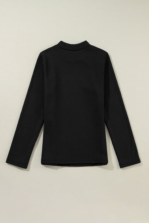 Mock Neck Thermal Lined Stretch Long Sleeve Tee