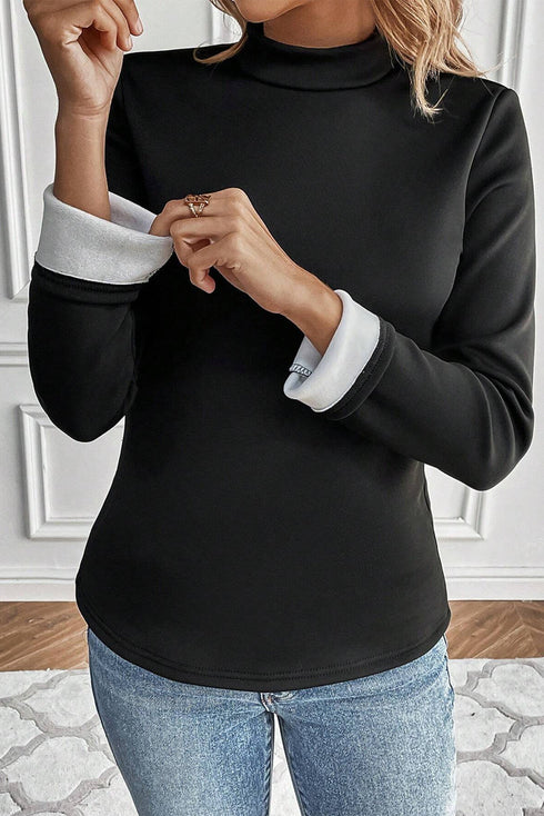 Mock Neck Thermal Lined Stretch Long Sleeve Tee