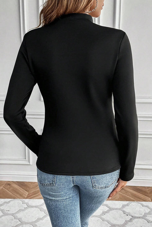 Mock Neck Thermal Lined Stretch Long Sleeve Tee