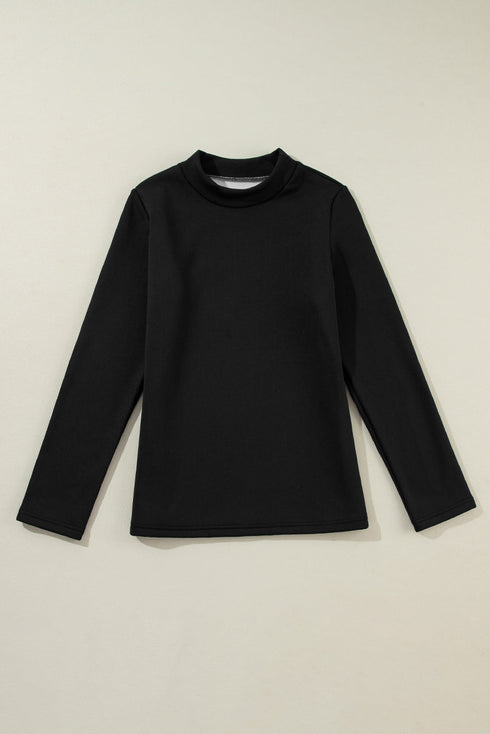 Mock Neck Thermal Lined Stretch Long Sleeve Tee