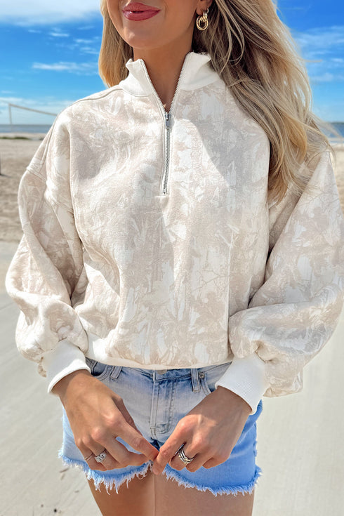 Modern Abstract Camouflage Quarter Zip Drop Shoulder Sweatshirt