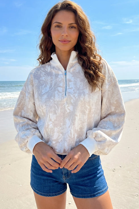 Modern Abstract Camouflage Quarter Zip Drop Shoulder Sweatshirt