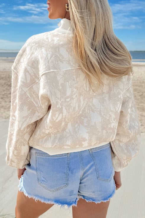 Modern Abstract Camouflage Quarter Zip Drop Shoulder Sweatshirt