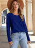 Modern Asymmetric Seam Detail Round Neck Long Sleeve Top