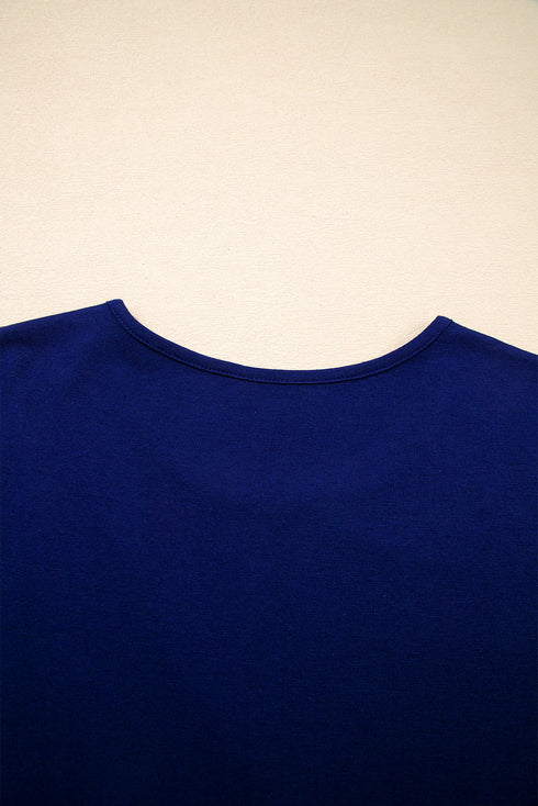 Modern Asymmetric Seam Detail Round Neck Long Sleeve Top