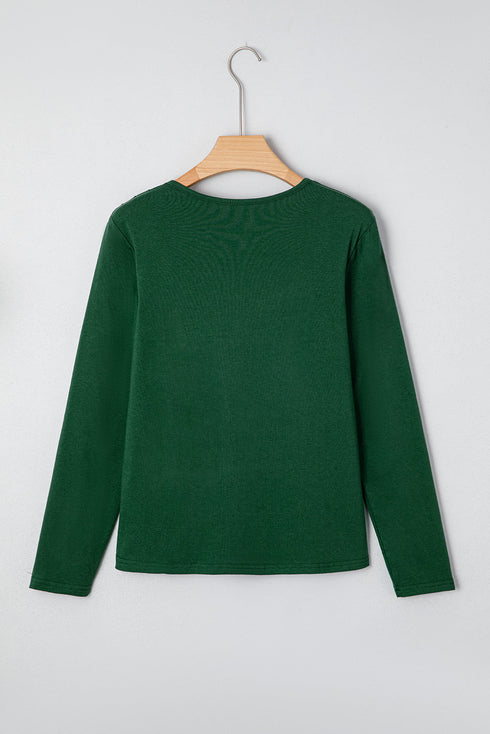 Modern Asymmetric Seam Detail Round Neck Long Sleeve Top