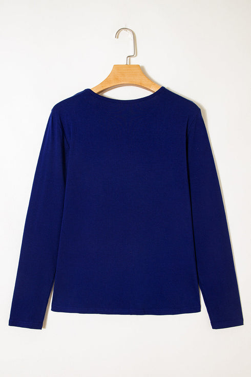 Modern Asymmetric Seam Detail Round Neck Long Sleeve Top