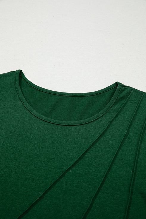 Modern Asymmetric Seam Detail Round Neck Long Sleeve Top