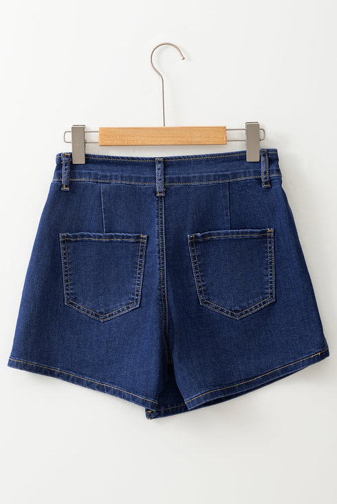 Modern Asymmetric Wrapped Buttoned High Waist Denim Shorts