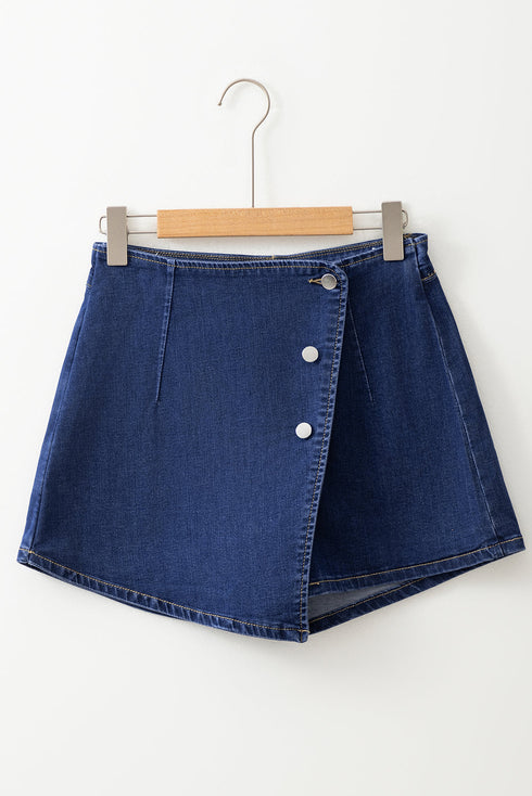 Modern Asymmetric Wrapped Buttoned High Waist Denim Shorts