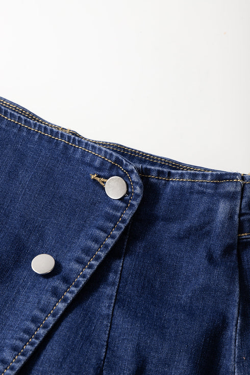 Modern Asymmetric Wrapped Buttoned High Waist Denim Shorts