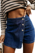 Modern Asymmetric Wrapped Buttoned High Waist Denim Shorts