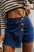 Modern Asymmetric Wrapped Buttoned High Waist Denim Shorts