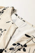Modern Botanical Print Split Neck Long Sleeve Blouse