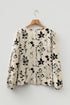 Modern Botanical Print Split Neck Long Sleeve Blouse