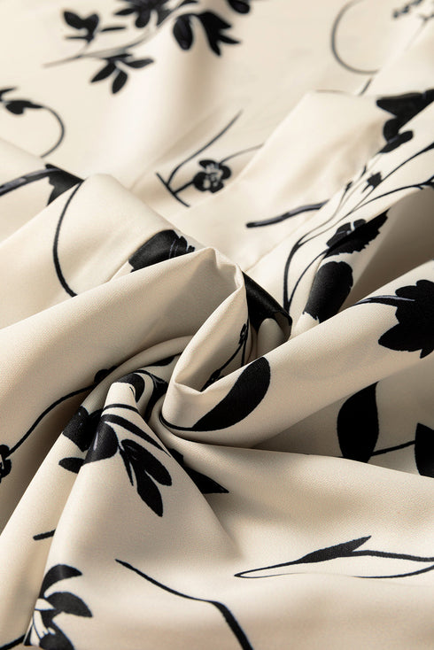 Modern Botanical Print Split Neck Long Sleeve Blouse