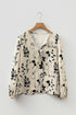 Modern Botanical Print Split Neck Long Sleeve Blouse
