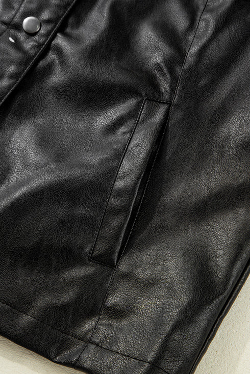Modern Boxy Faux Leather Button Front Jacket