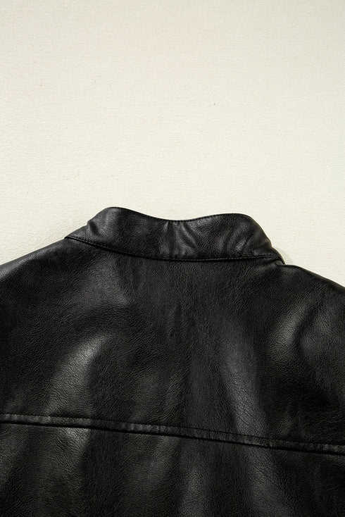 Modern Boxy Faux Leather Button Front Jacket