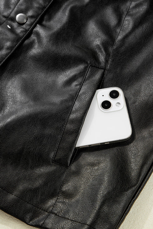 Modern Boxy Faux Leather Button Front Jacket